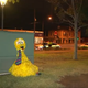The Big Bird costume, beak open in what we hope is a puppet smile, after being discovered.